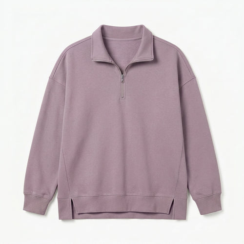 Qwecridj™ Convertible Zip-Collar Sweatshirt – Unisex Half-Zip Pullover, Oversized Mock-Neck Top, Modern Athleisure Layer