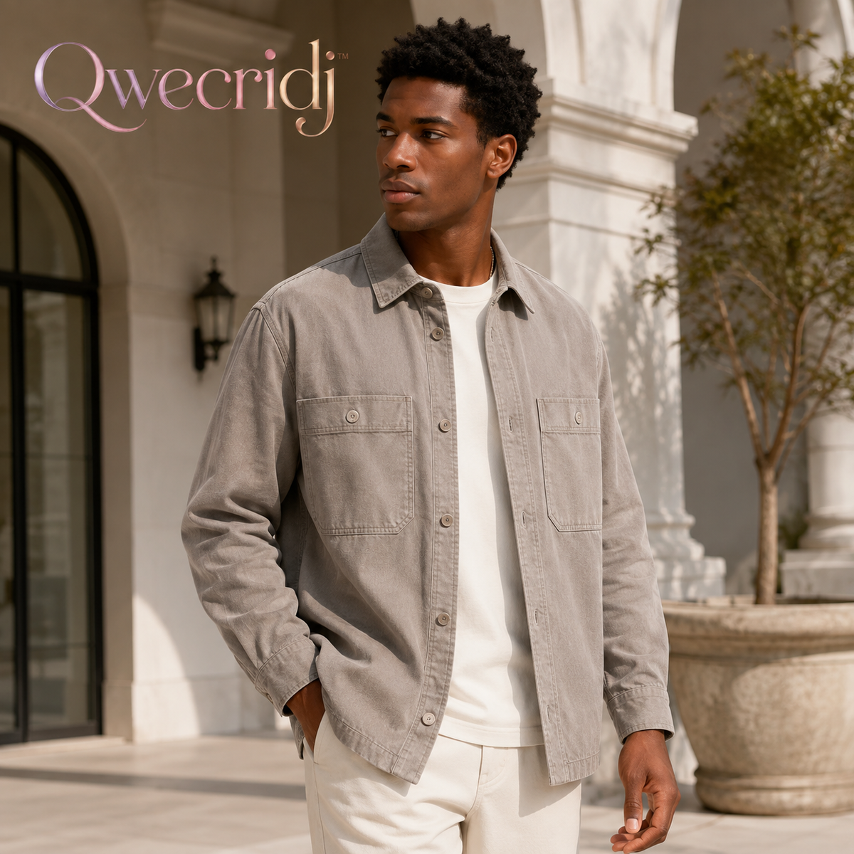 Qwecridj™ Washed Twill Overshirt – Unisex Relaxed Button-Up Shirt, Lightweight Shacket, Modern Workwear Layer