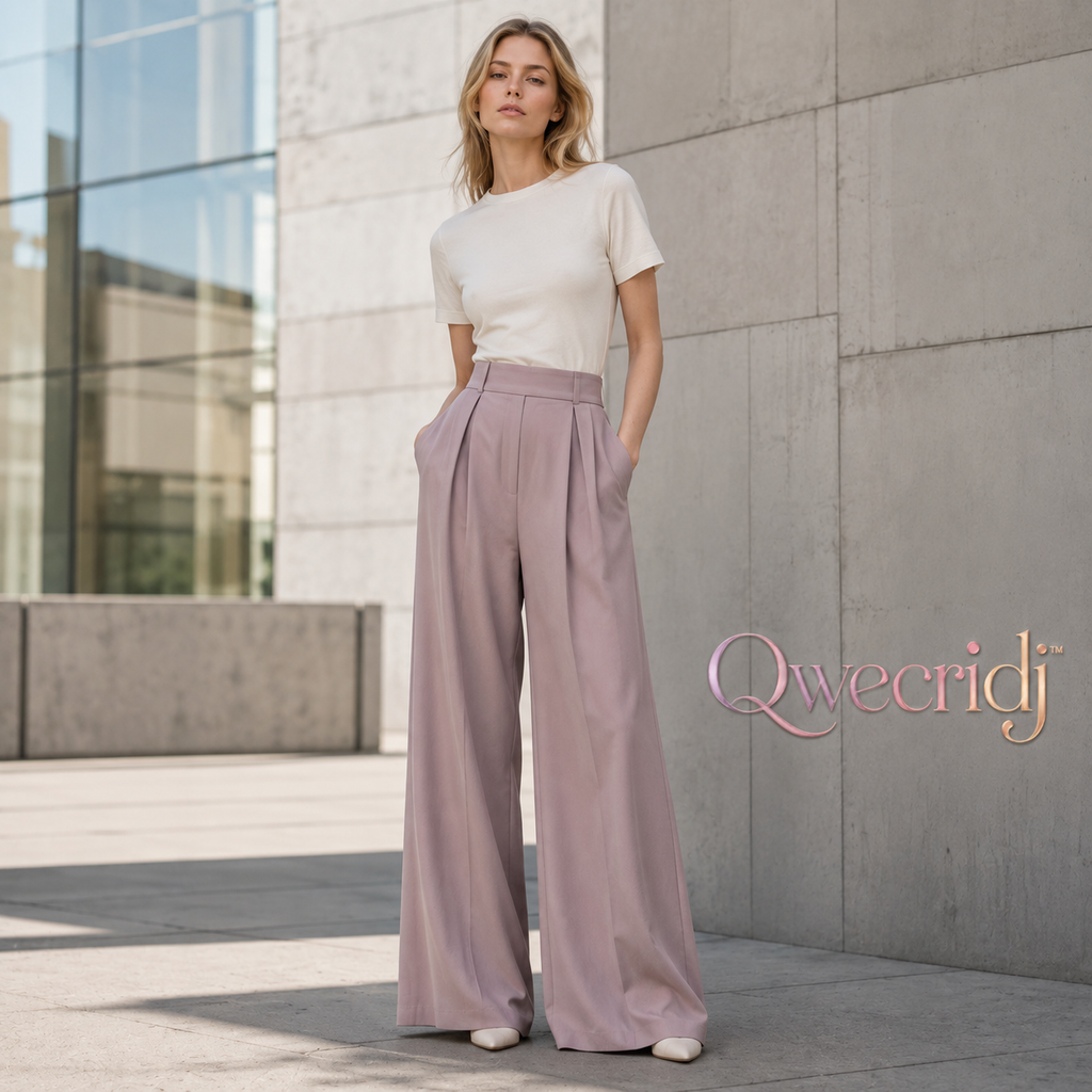 Qwecridj™ Wide-Leg Pleated Trousers – Gender-Neutral Tailored Pants, Relaxed High-Rise Slacks, Minimalist Workwear Bottoms