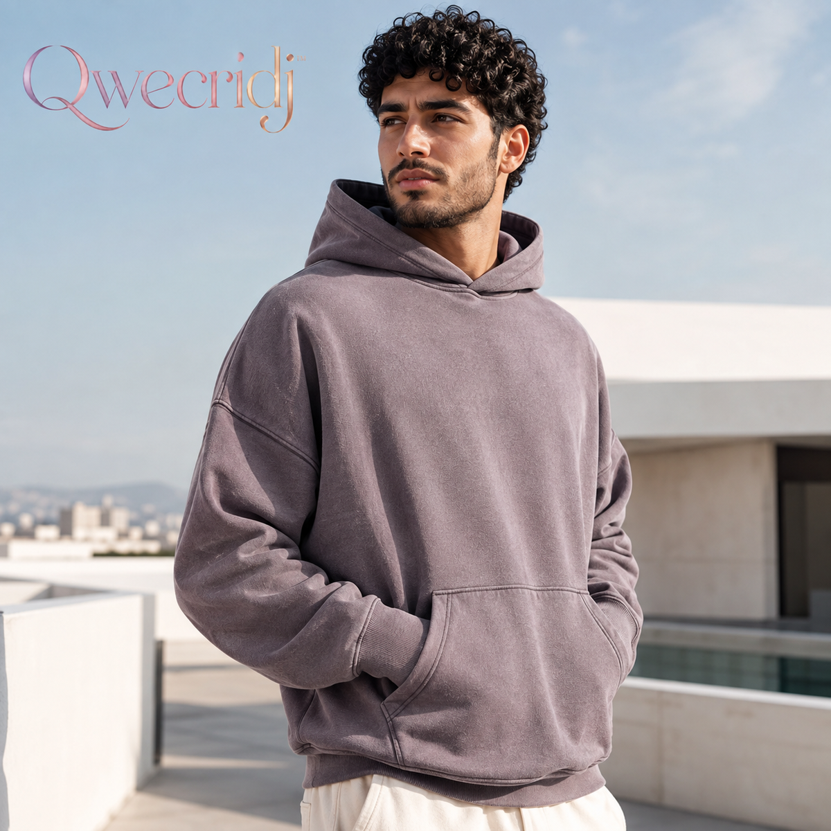 Qwecridj™ Garment-Washed Pullover Hoodie – Unisex Oversized Hoodie, Premium Fleece Sweatshirt, Minimal Streetwear Essential